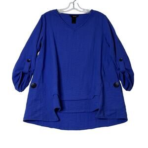 Ali Miles Roll Tab Sleeve Hi Low Tunic Blue Purple Womens Small